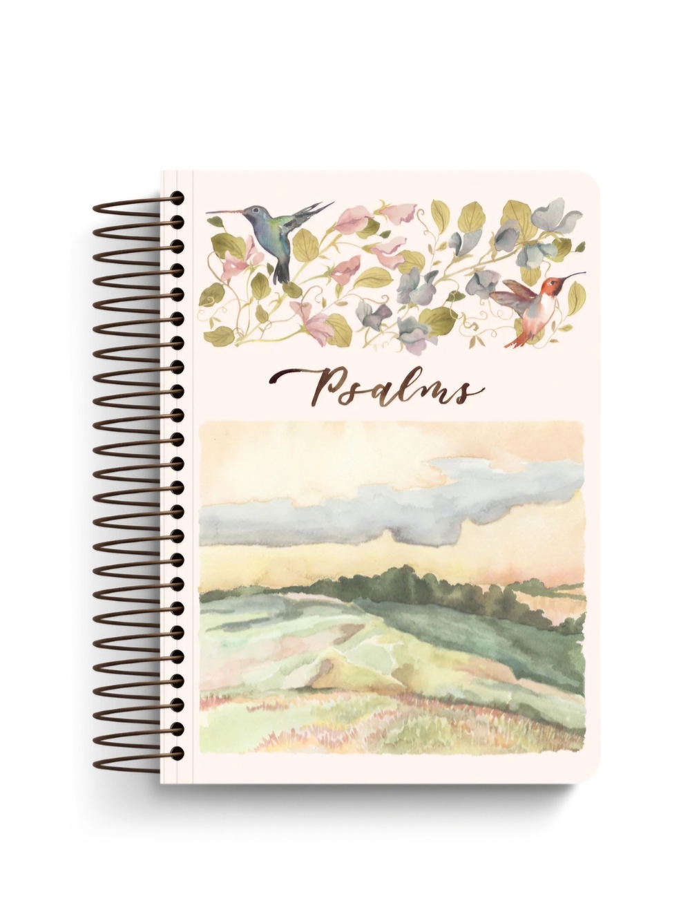 Psalms Spiral Notebook with Watercolor Birds and Landscape
